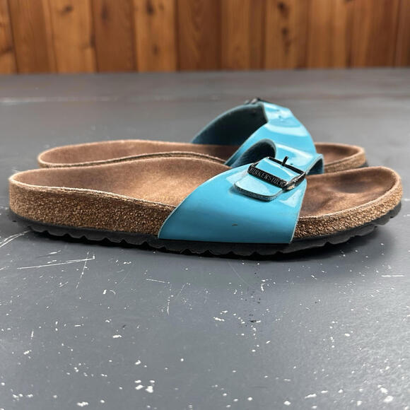 Birkenstock Madrid Sandals Womens 37 Turquoise Single Strap Slide Flat Buckle - Picture 3 of 6